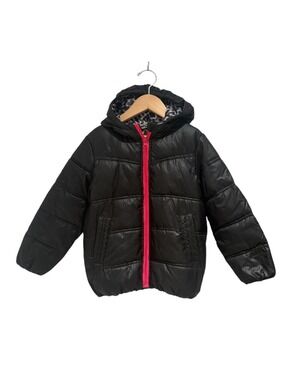 ONEKID black, pink, animal print packable car safe “road coat” - size 4/5
